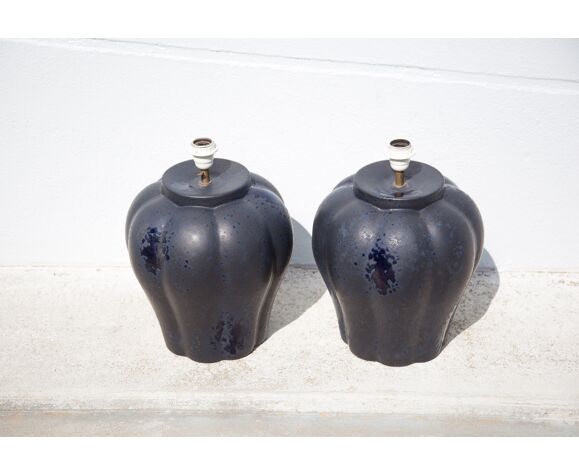 Pair of midnight blue ceramic lamps
