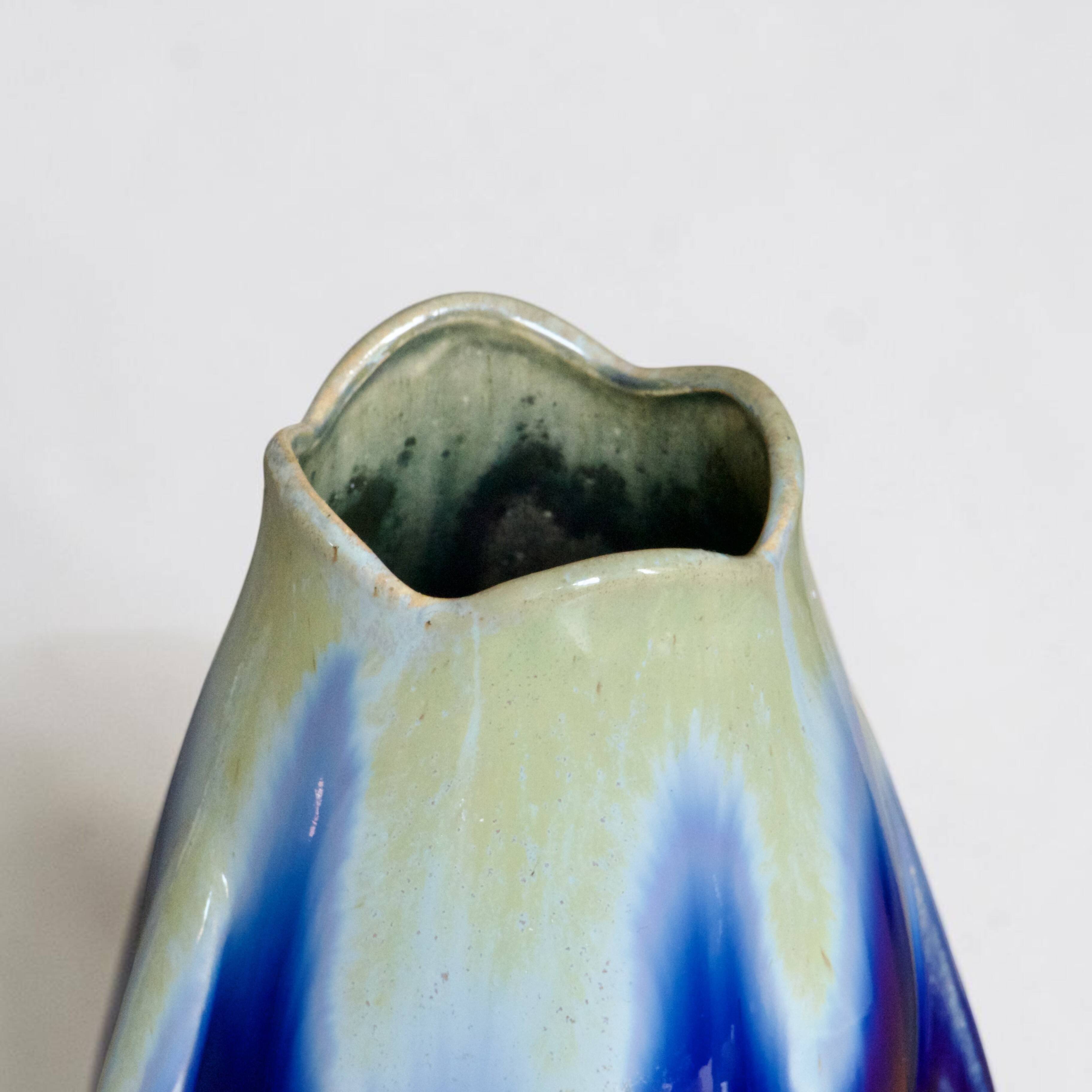 Large Art Nouveau vase by Thulin in glazed flame stoneware.