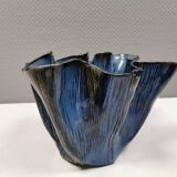 Very special vase in “folded” bluish glazed clay.