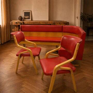 Vintage bench and chairs set Ludvík Volák wood 1970s Czechoslovakia