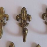 Set of 5 brass hooks with Vintage Fleur de Lys