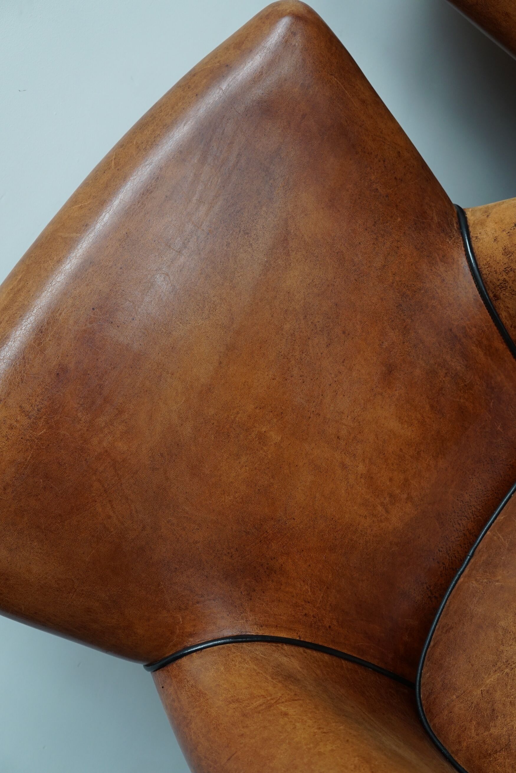 Fauteuil club en cuir vintage hollandais de couleur cognac, ensemble de 2