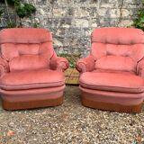 Pair of pink velvet toad armchairs, 1970s