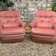 Pair of pink tufted velvet frog chairs 1970
