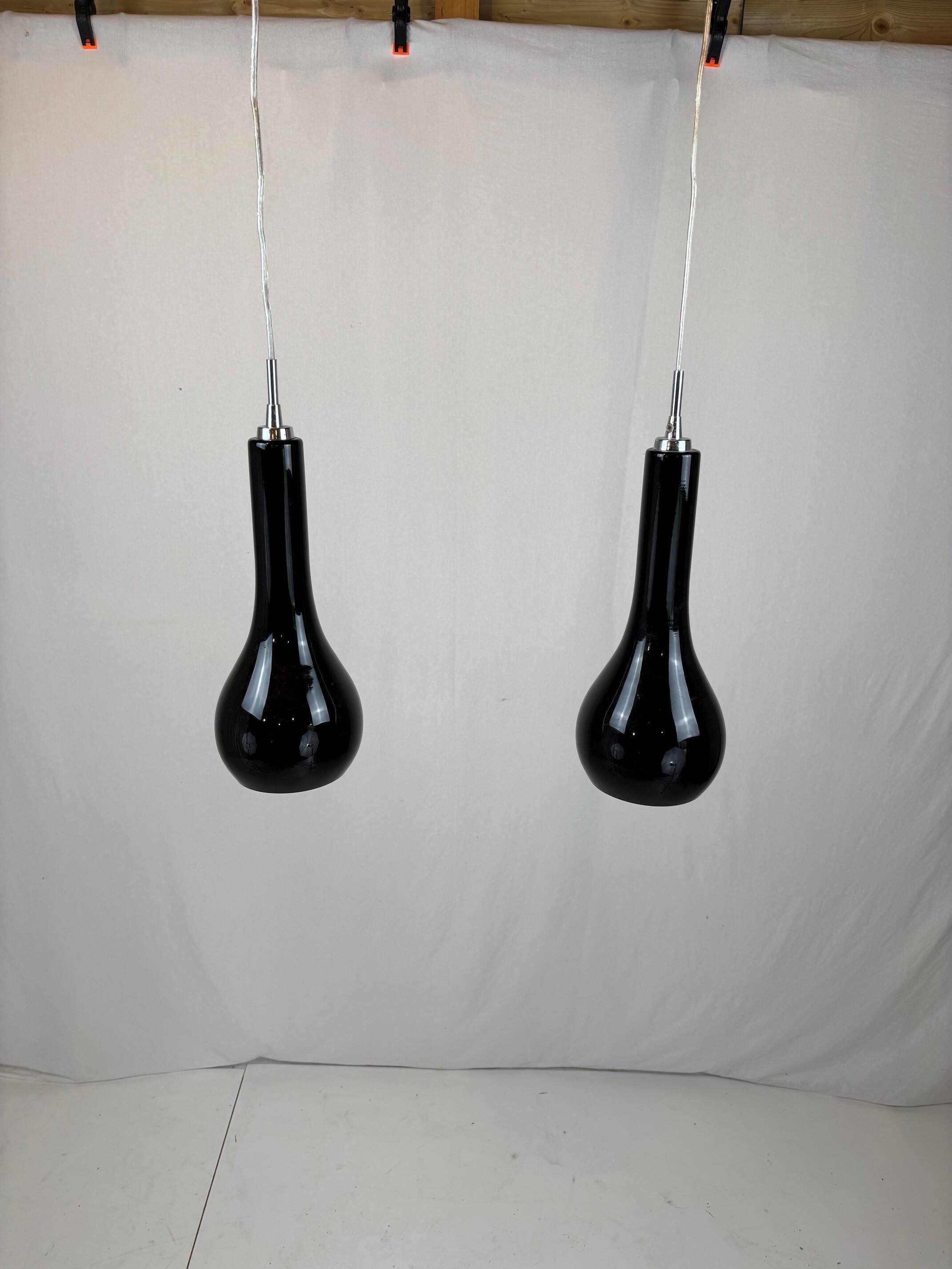 pair of black glass pendants - Denmark 80s/90s