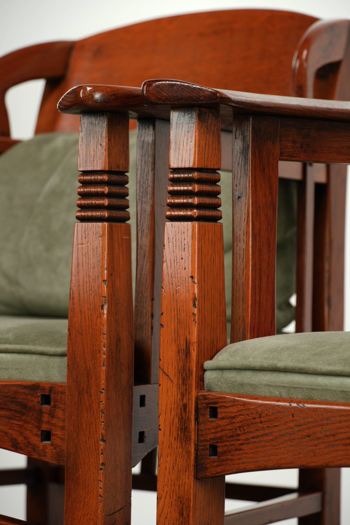 Set of 8 Art Nouveau/Jugendstil dining chairs with suede upholstery