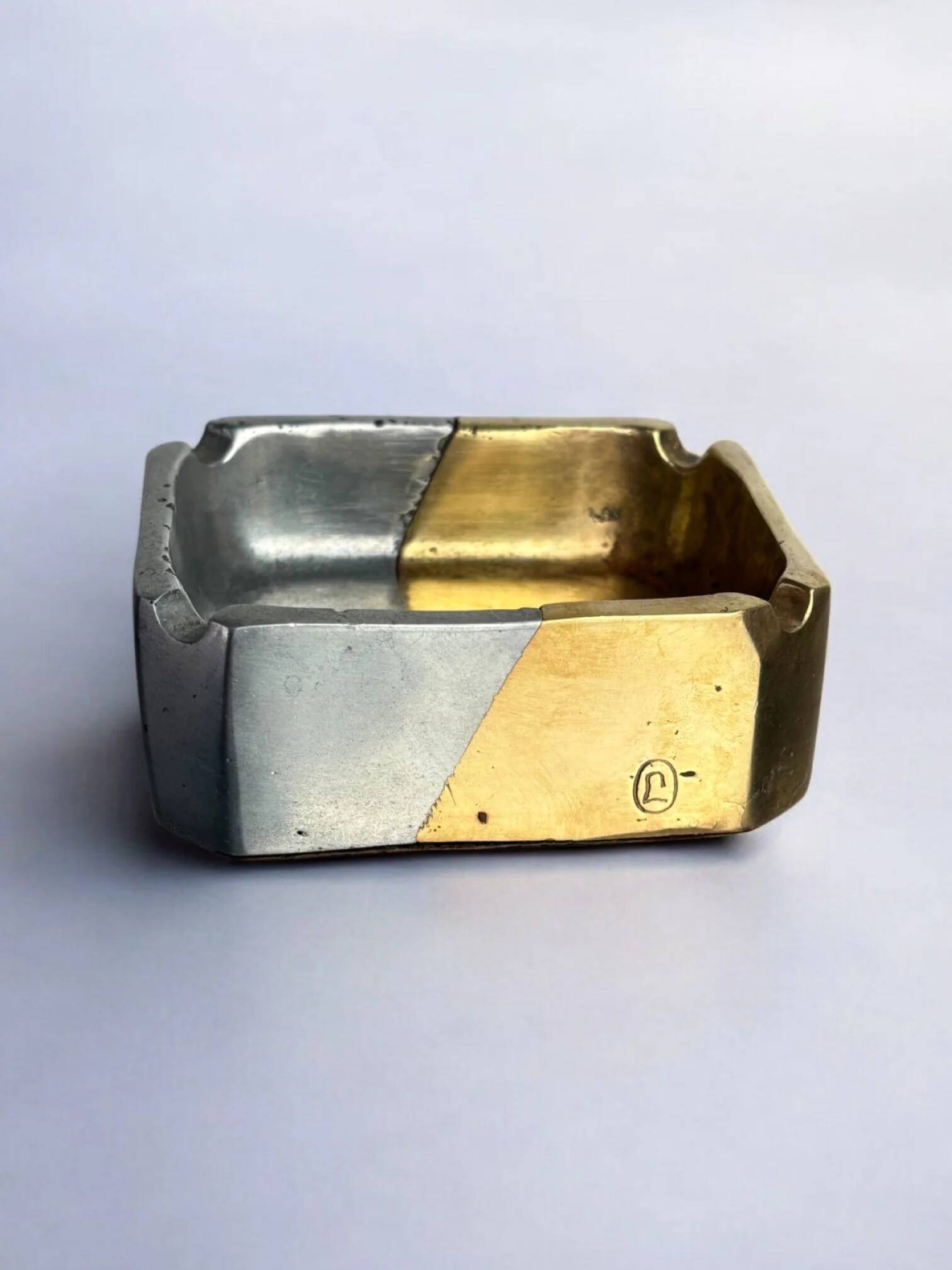 Brutalist ashtray by Leopold, bronze and brass, Spain, 1970s