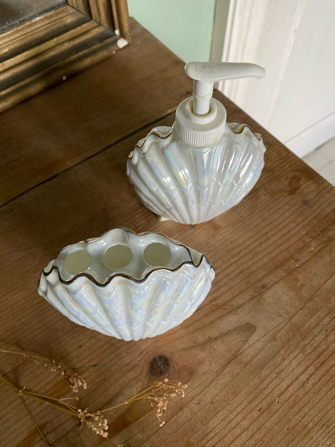 Soap dispenser and shell toothbrush storage