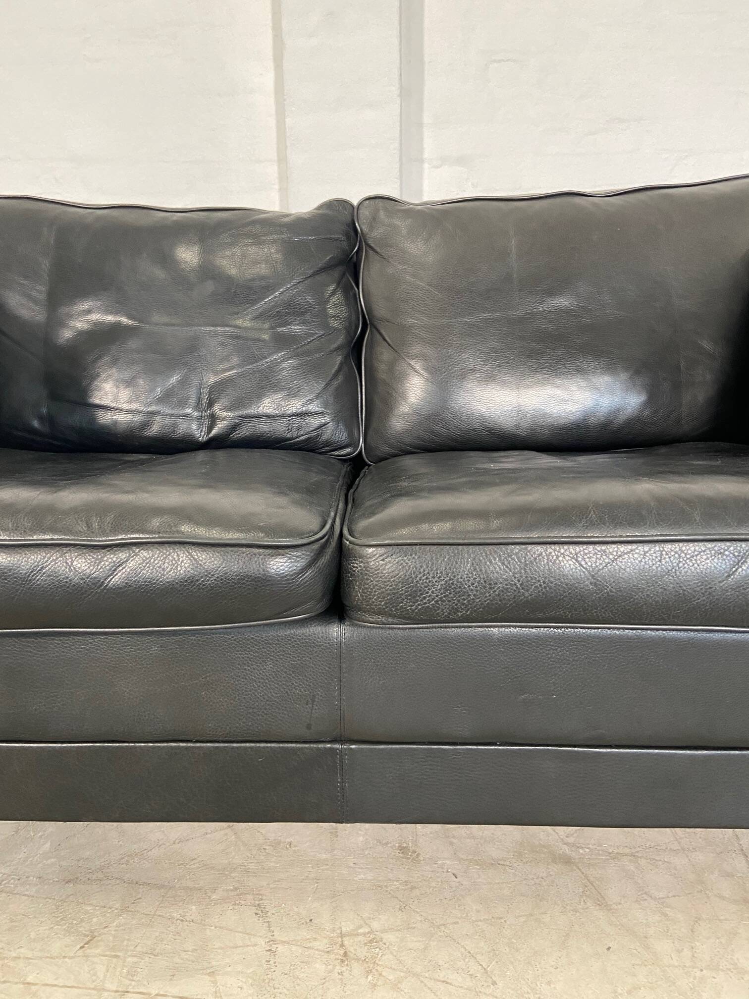 Vintage retro danish mogens hansen 2 person black leather sofa