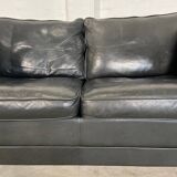 Vintage retro danish mogens hansen 2 person black leather sofa