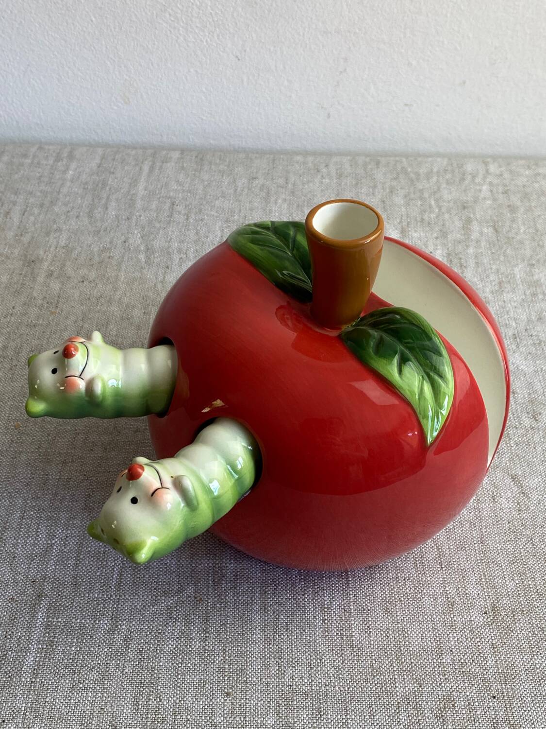 Kitsch apple ceramic napkin, salt, pepper holder