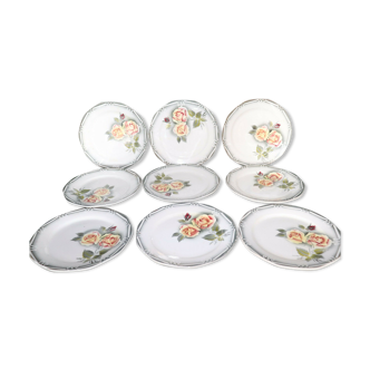 Set of 9 Digoin plates model Odile flat
