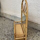 Vintage rattan wall shelf with mirror