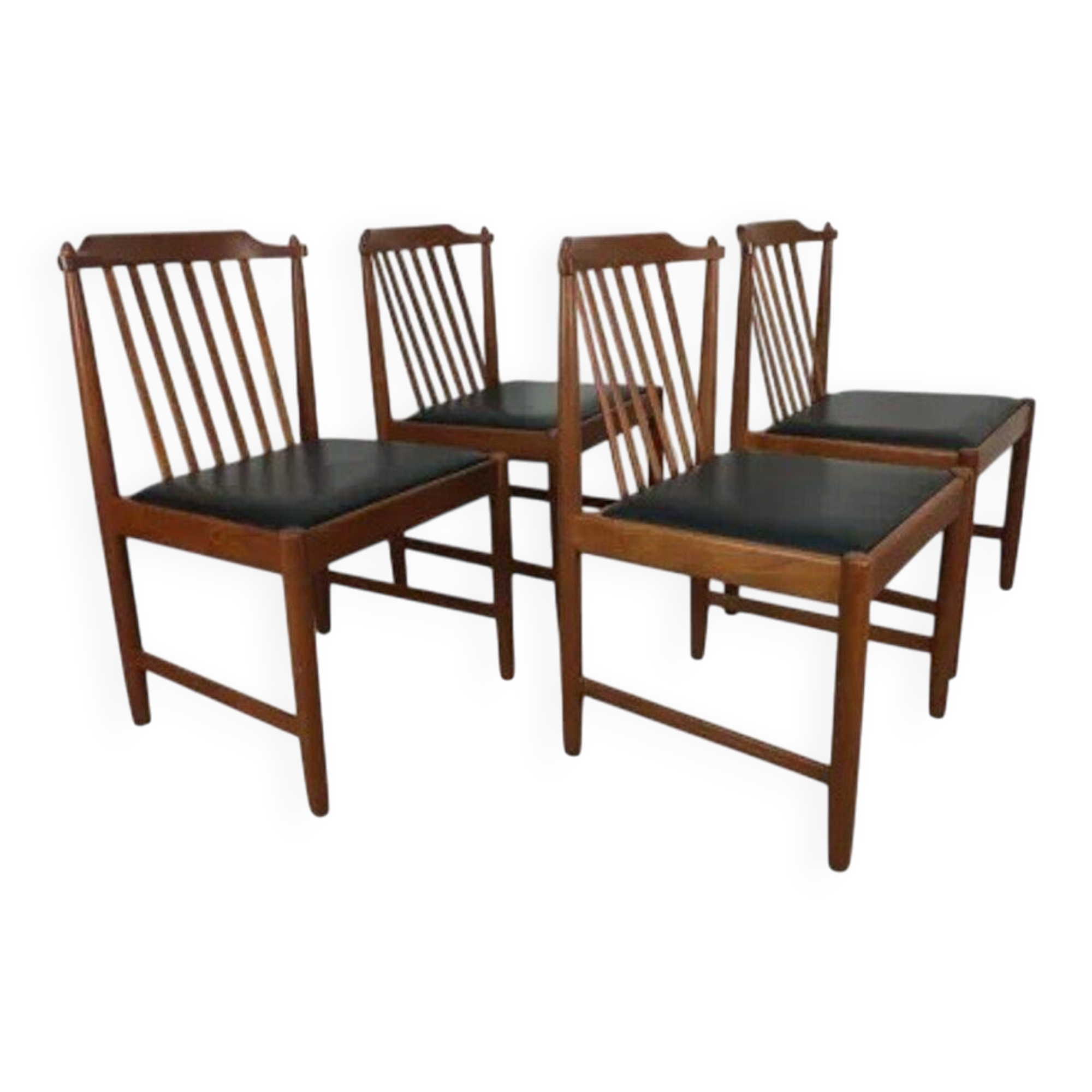 4 Scandinavian teak chairs with slats from the 1960s.