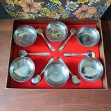 6 coupes à glace et cuillères en acier inoxydable, Français, bol Inox