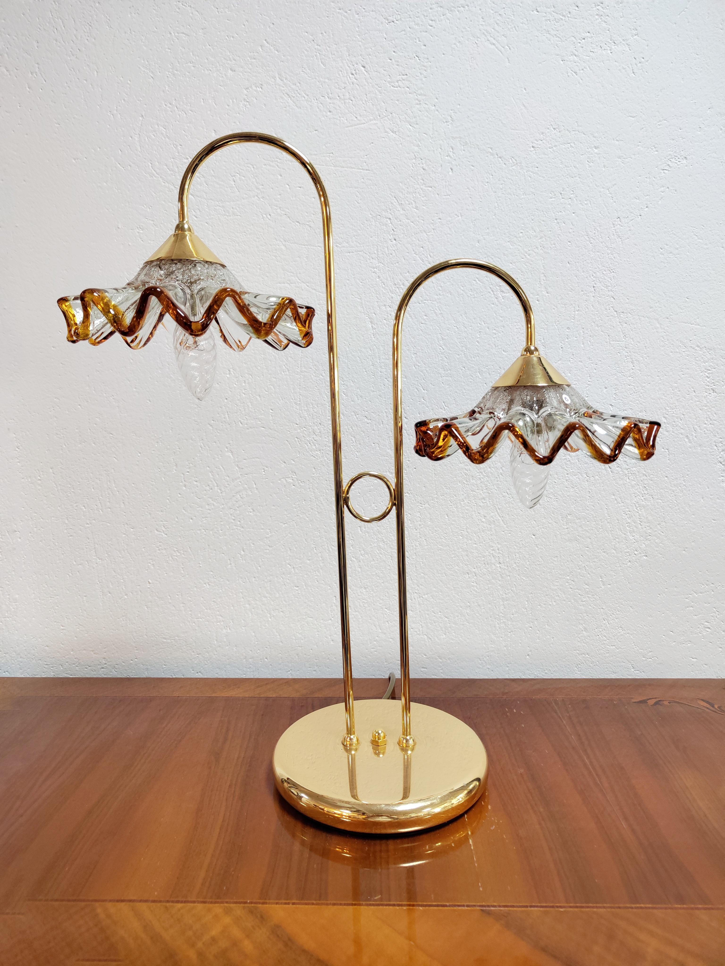 Mid-Century Modern Table Lamp with Murano Glass Shades, 1970s