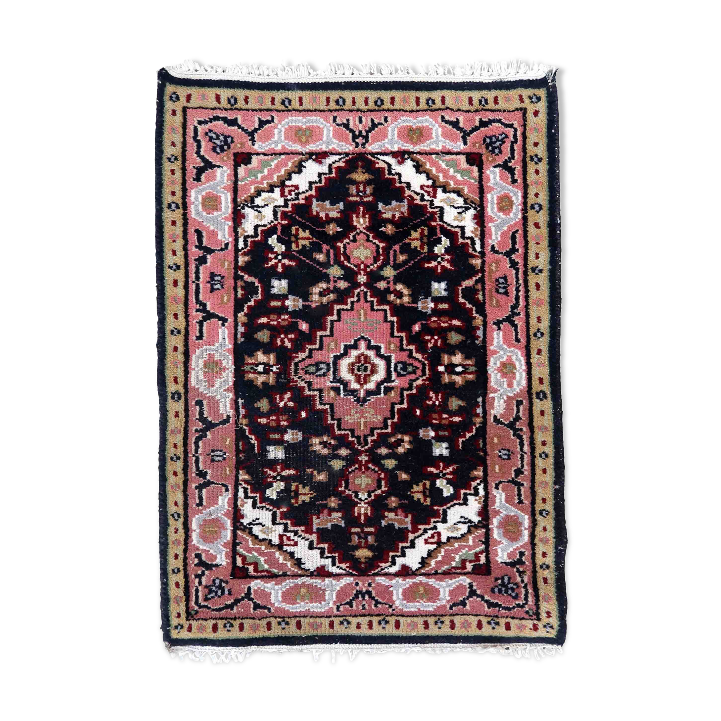 Vintage indian mahal handmade carpet 61cm x 88cm 1970s