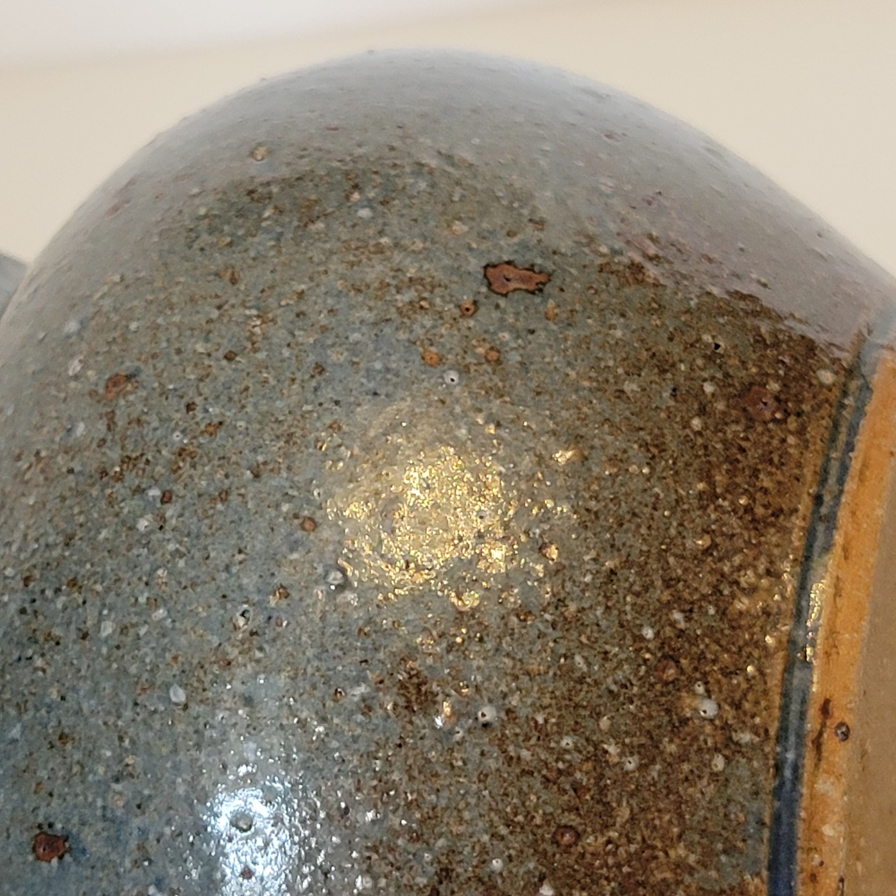 Sandstone vase decorated with oak leaf, ceramic by Alain Blanchard