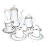 Coffee set porcelaine de limoges 6 cups, coffee maker, sugar bowl decorated with rose on green trellis
