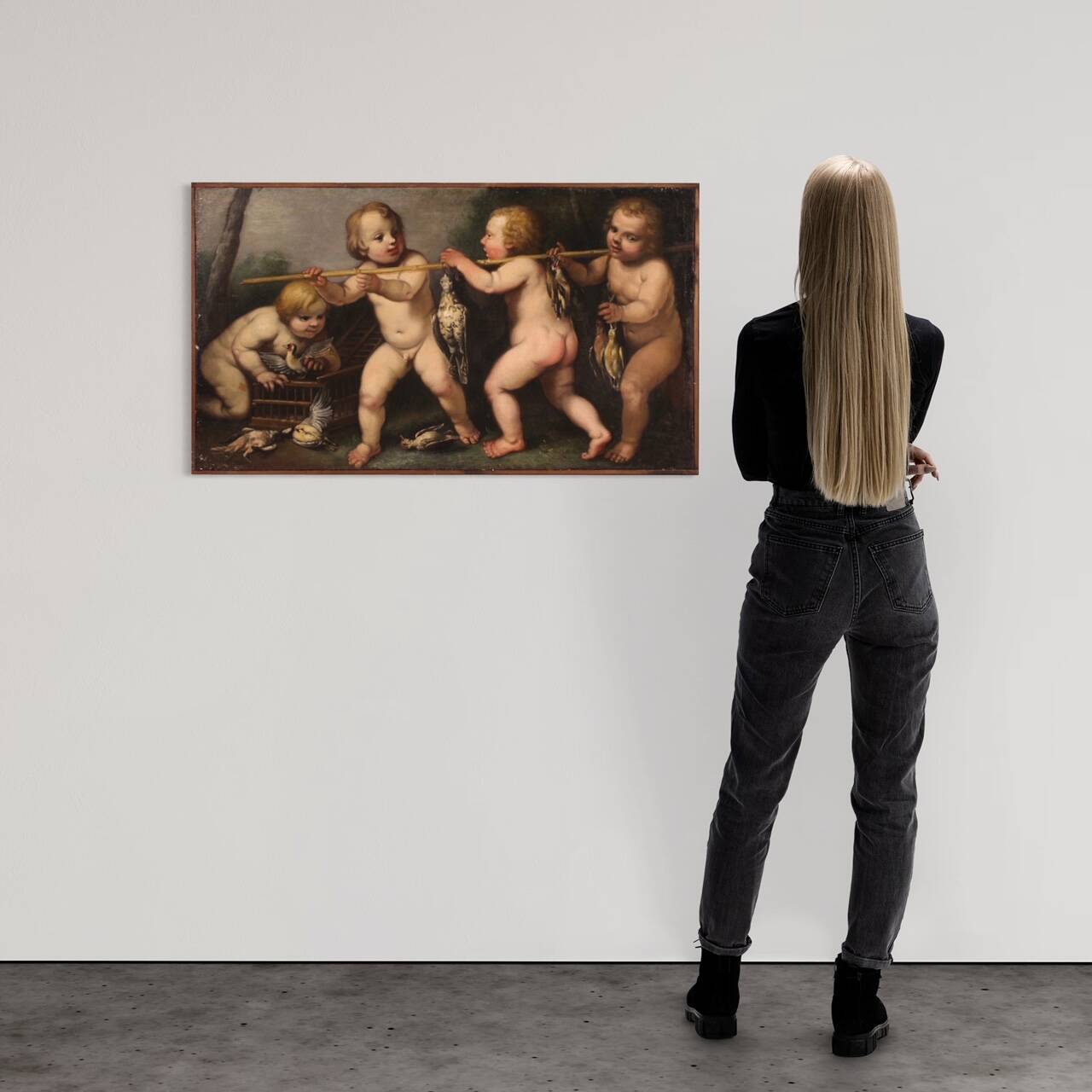 17th century Italian school painting, cherub games