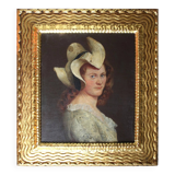19th Century Portrait of a Lady in a Hat Oil Painting, Framed