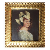Portrait d'une dame au chapeau, peinture à l'huile encadrée, XIXe siècle
