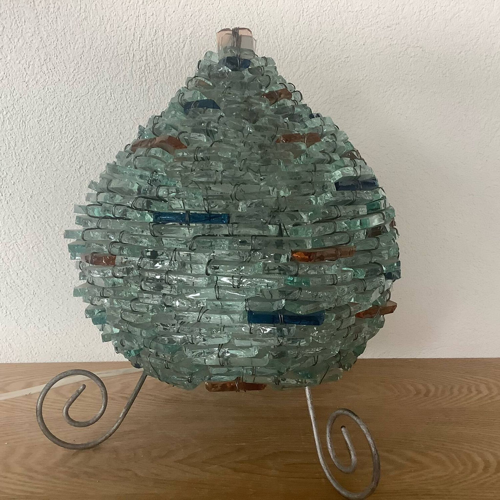 Vintage Tao Lamp Frosted Glass Transparent Blue and Orange 1960-70.