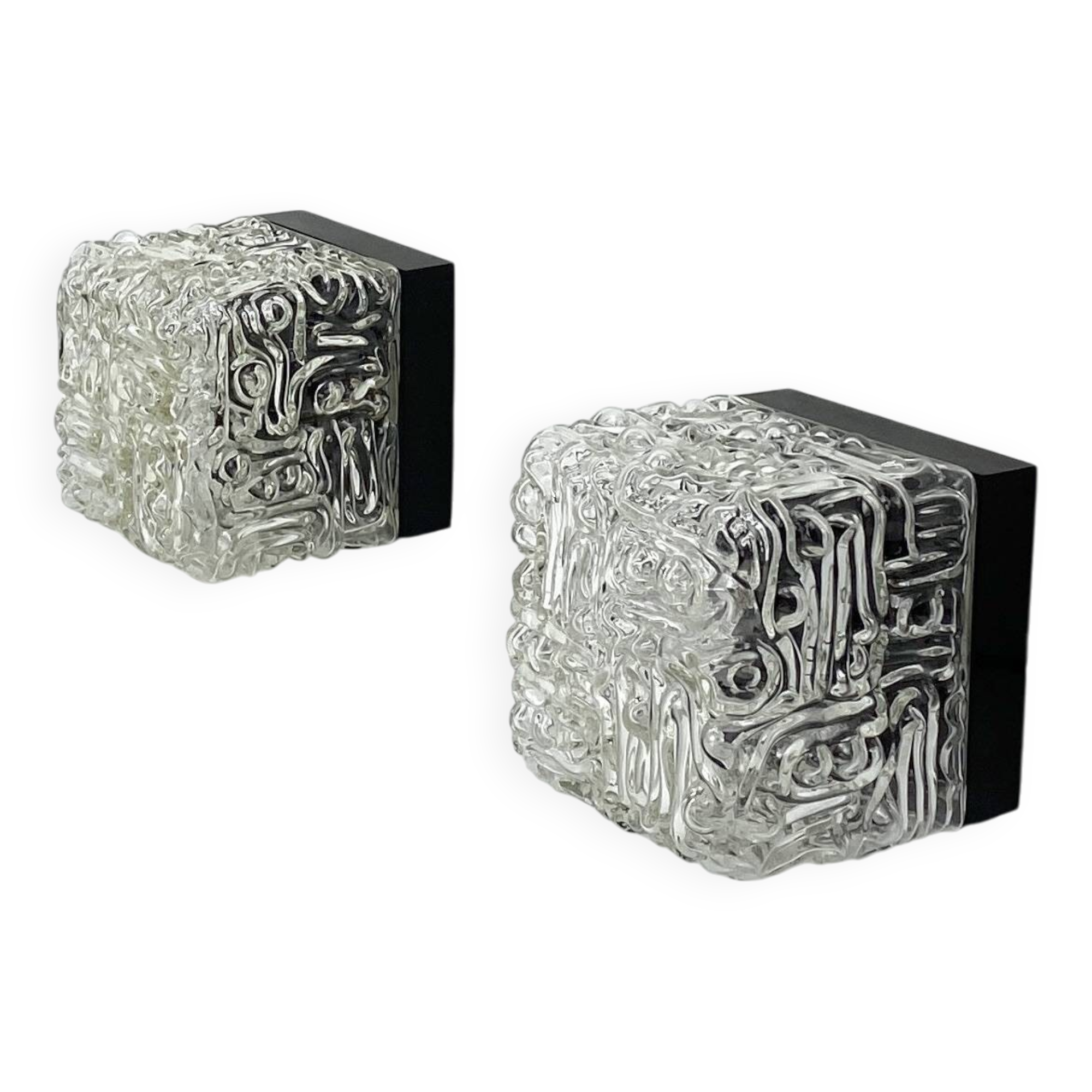 Pair of Vintage Cube Lamps – Textured Glass Wall or Ceiling Lights