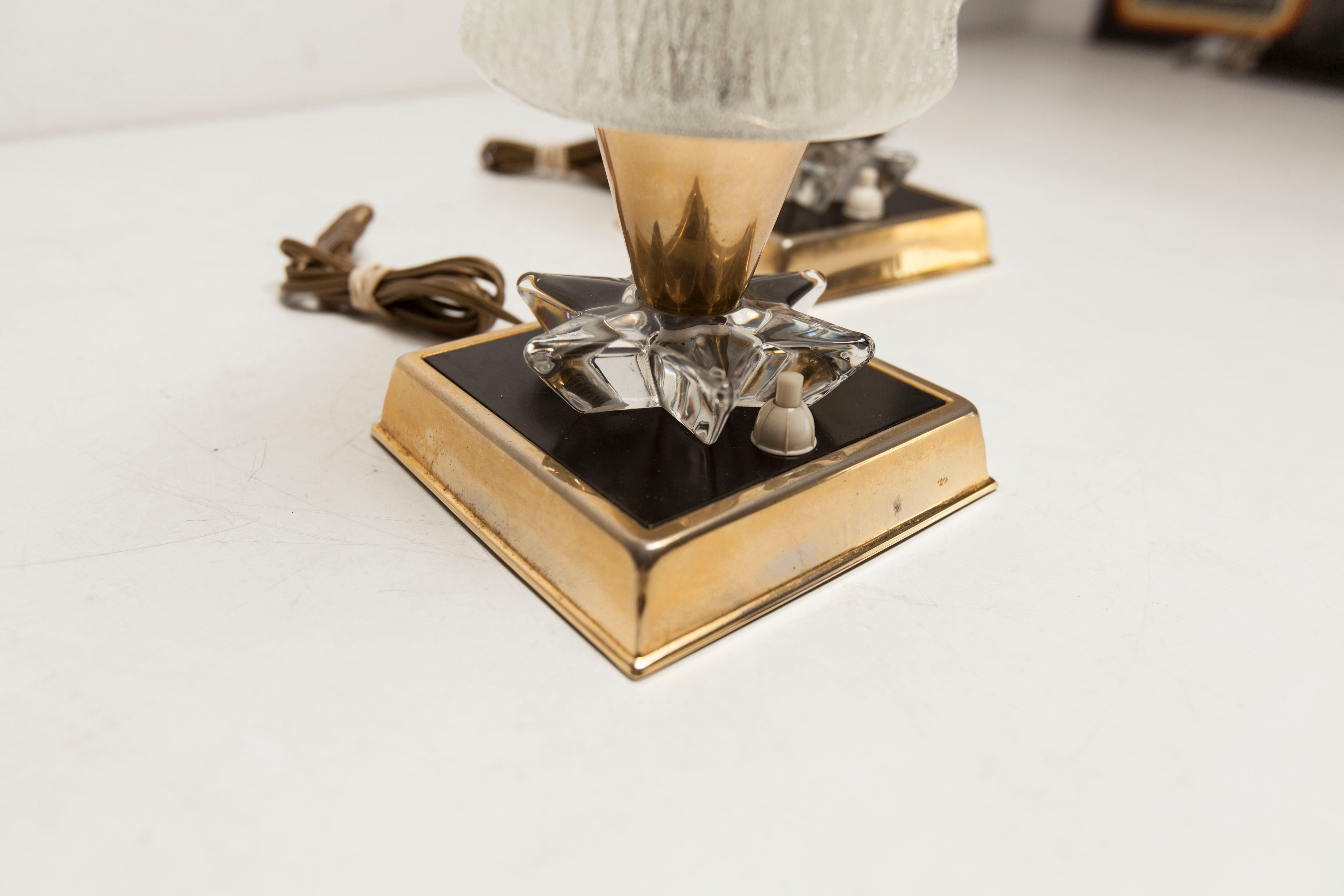 Paire de lampes de chevet 1960 laiton verre etoile
