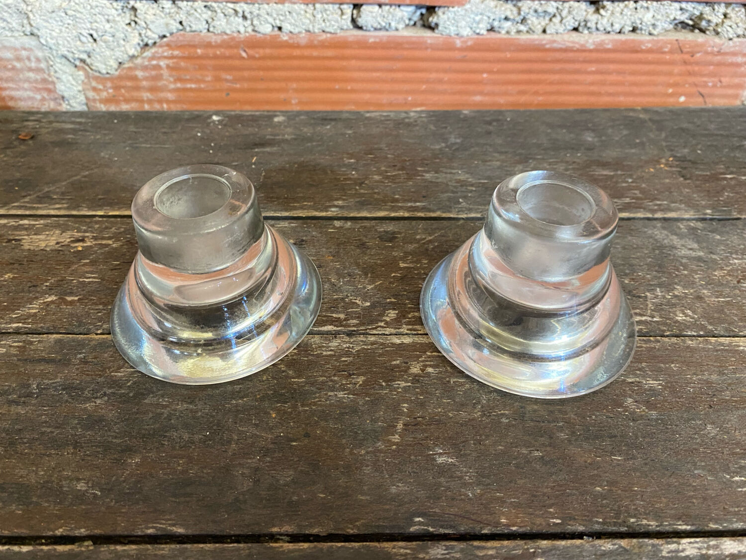 Pair of Candle Holders Design KNUT and MARIANNE HAGBERG Vintage Moulded Glass
