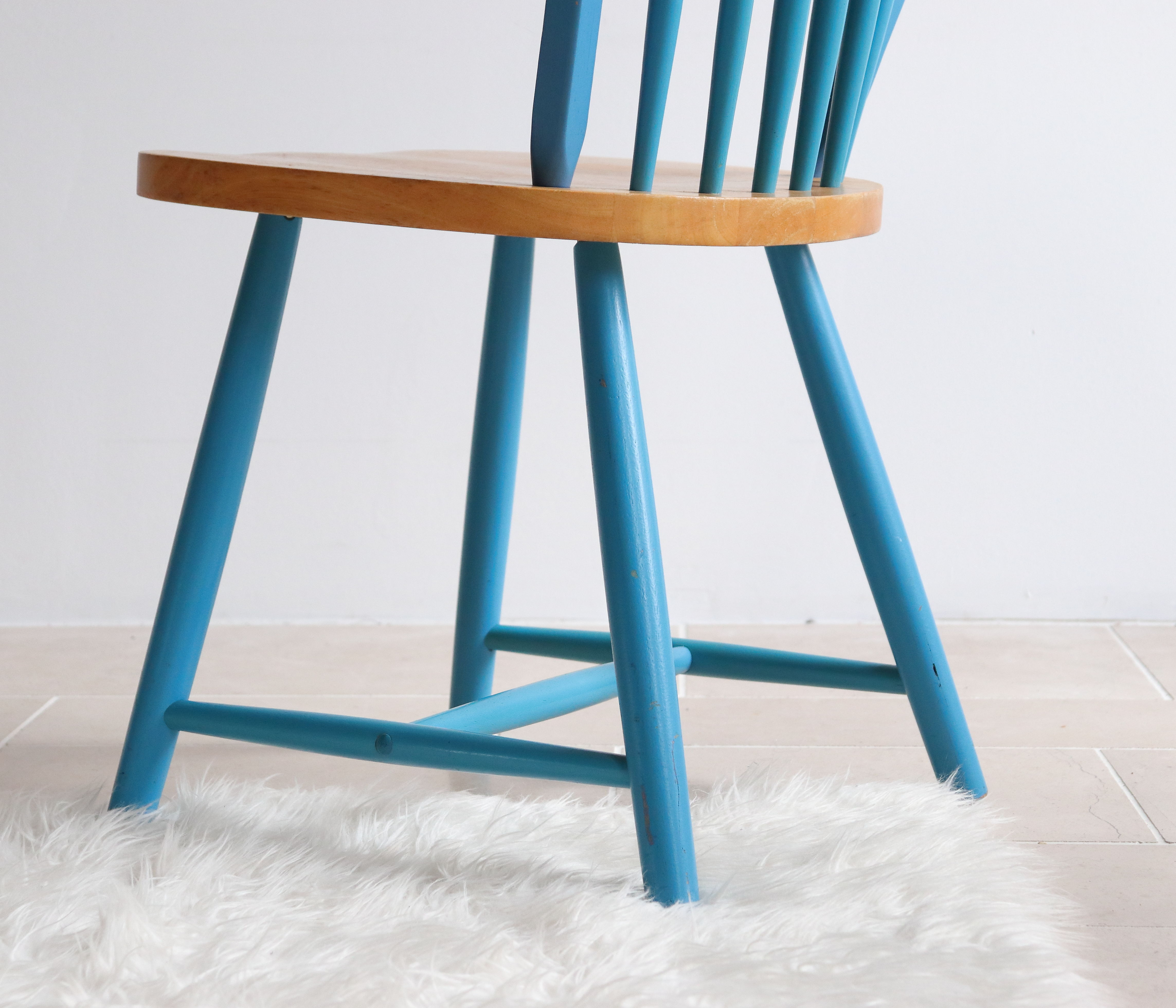 Pair of vintage Scandinavian Windsor chairs with blue bars