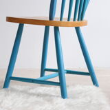 Pair of vintage Scandinavian Windsor chairs with blue bars