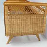 1960s oak and wicker baby bed