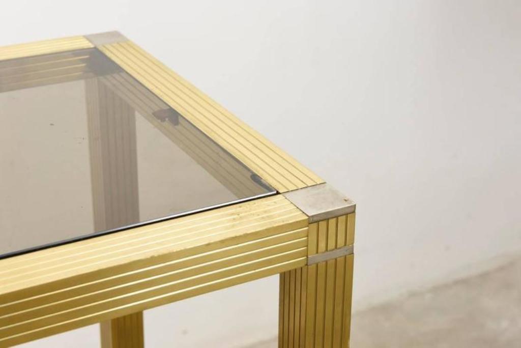 Showcase vintage brass and glass smoked by Romeo Rega 1970 s