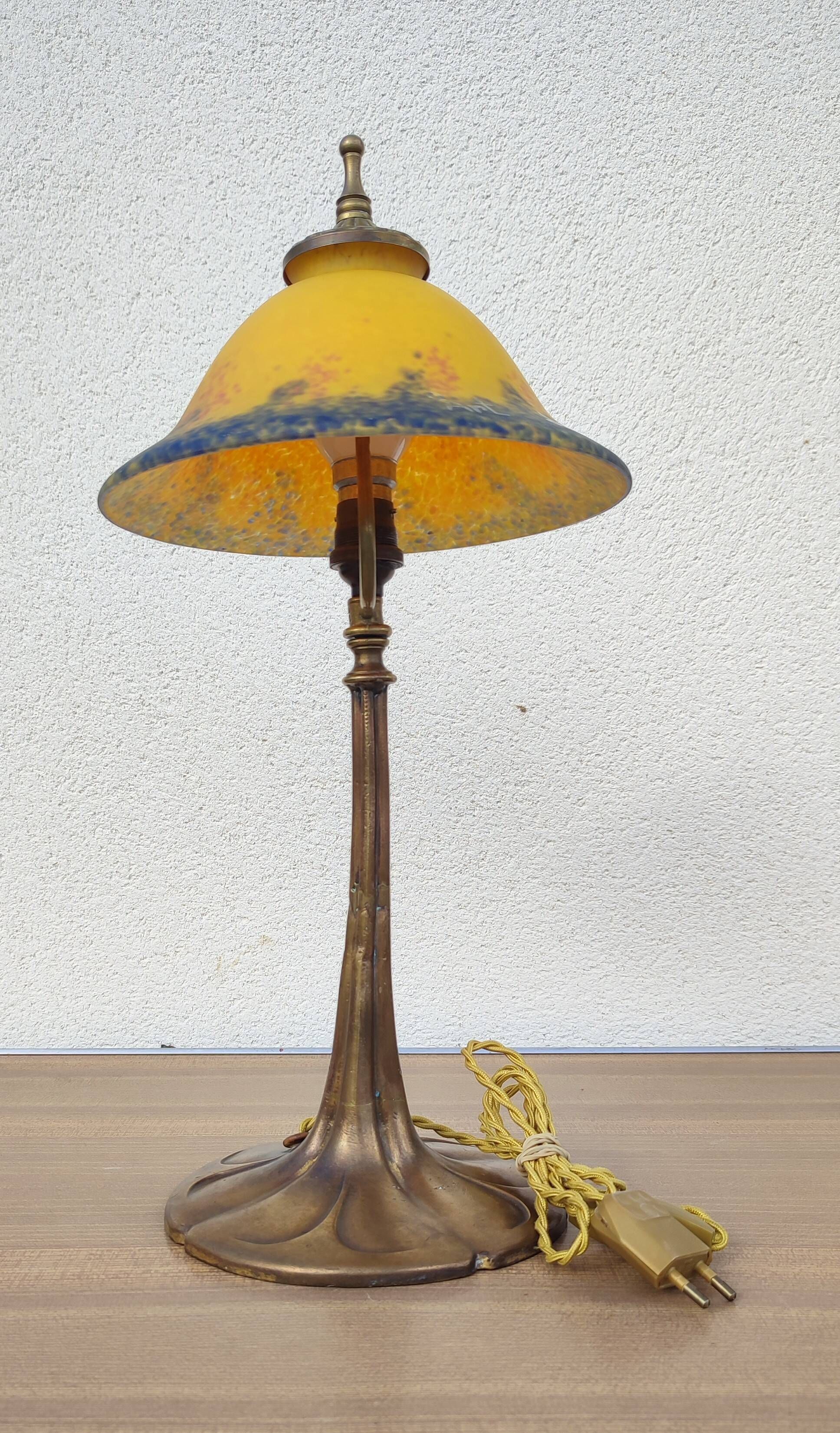 Mushroom lamp Art de France Glass paste Bronze Art Nouveau Vintage