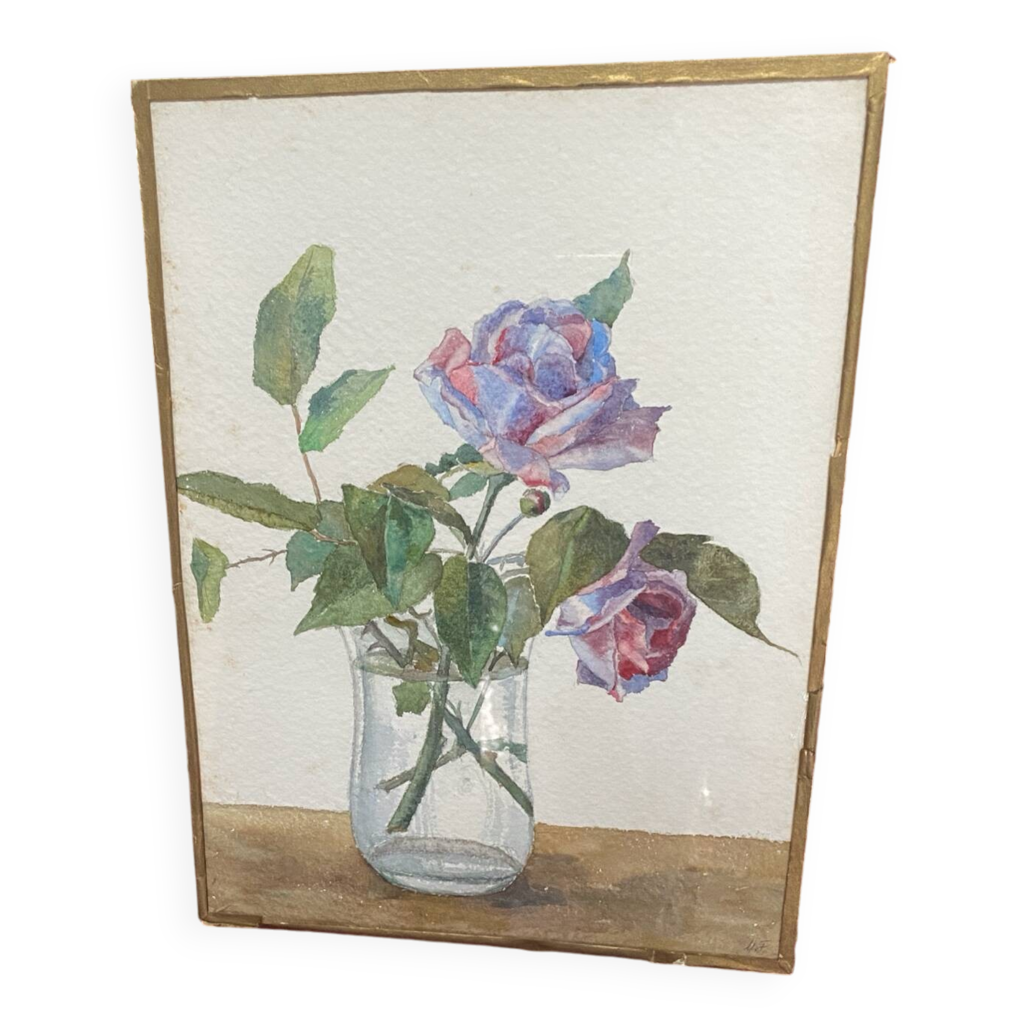 Large vintage watercolor "bouquet of roses"