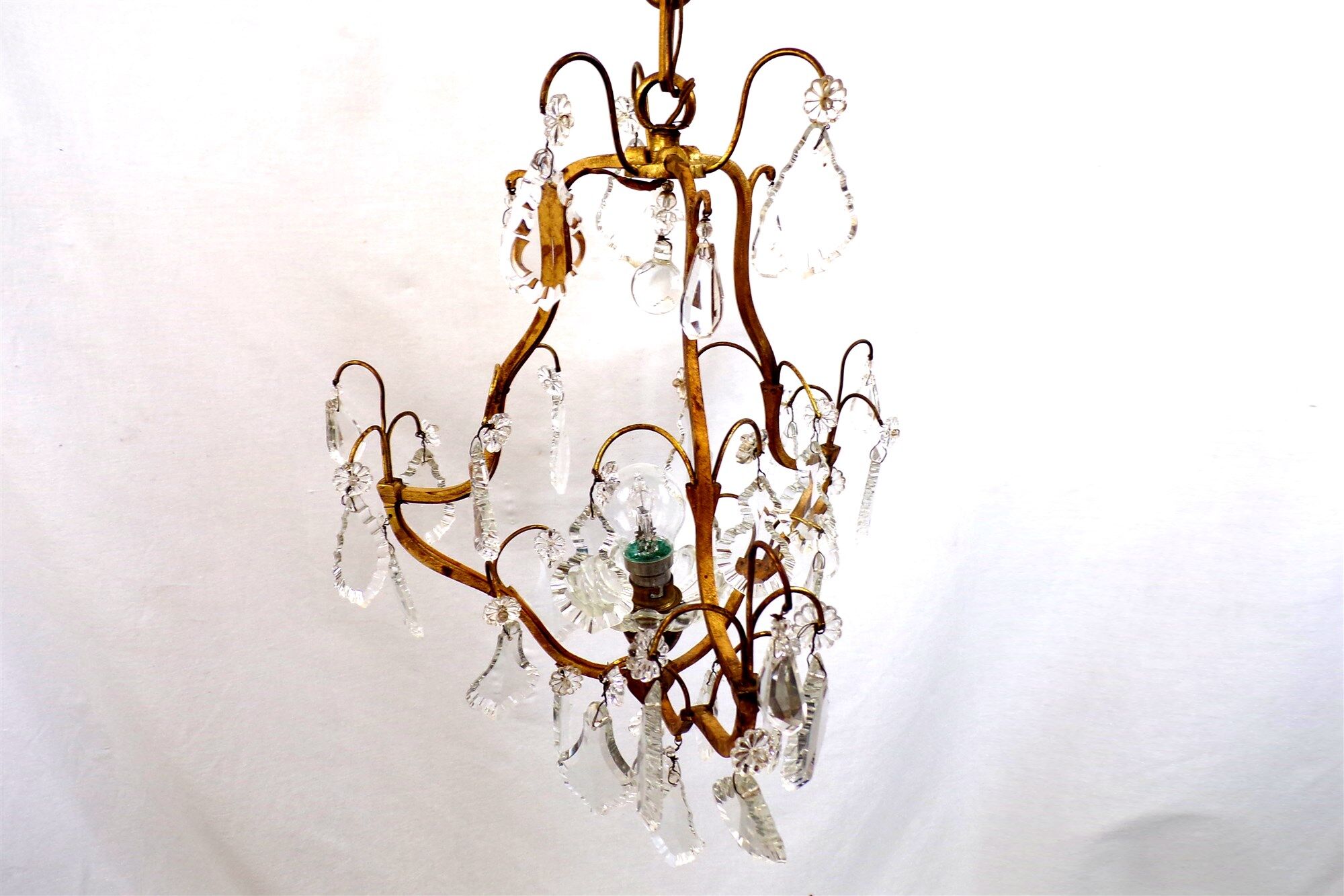 Vintage chandelier with shabby chic grapevines, bronze frame