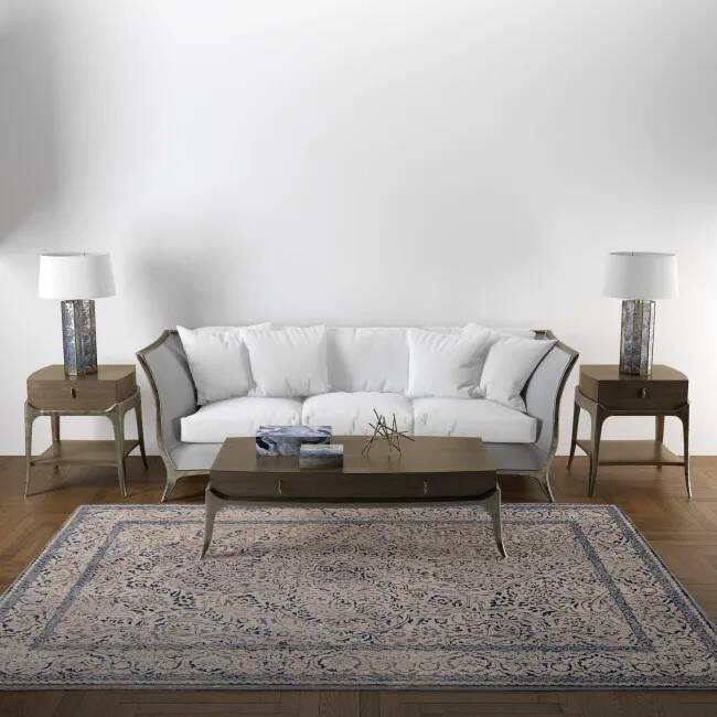 Blue, grey and beige oriental rug.