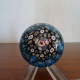 Millefiori Murano paperweight - Blue background - Ø 6,5 cm