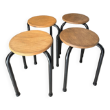 Series of 4 metal and wood school stools