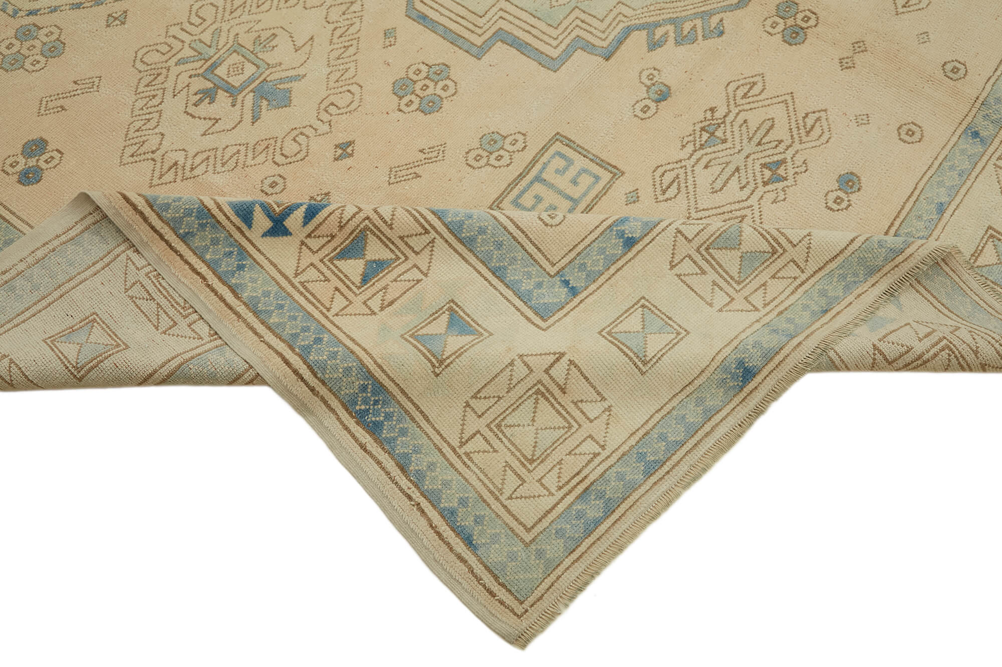 Hand-knotted anatolian vintage 1970s 263 cm x 348 cm beige wool carpet