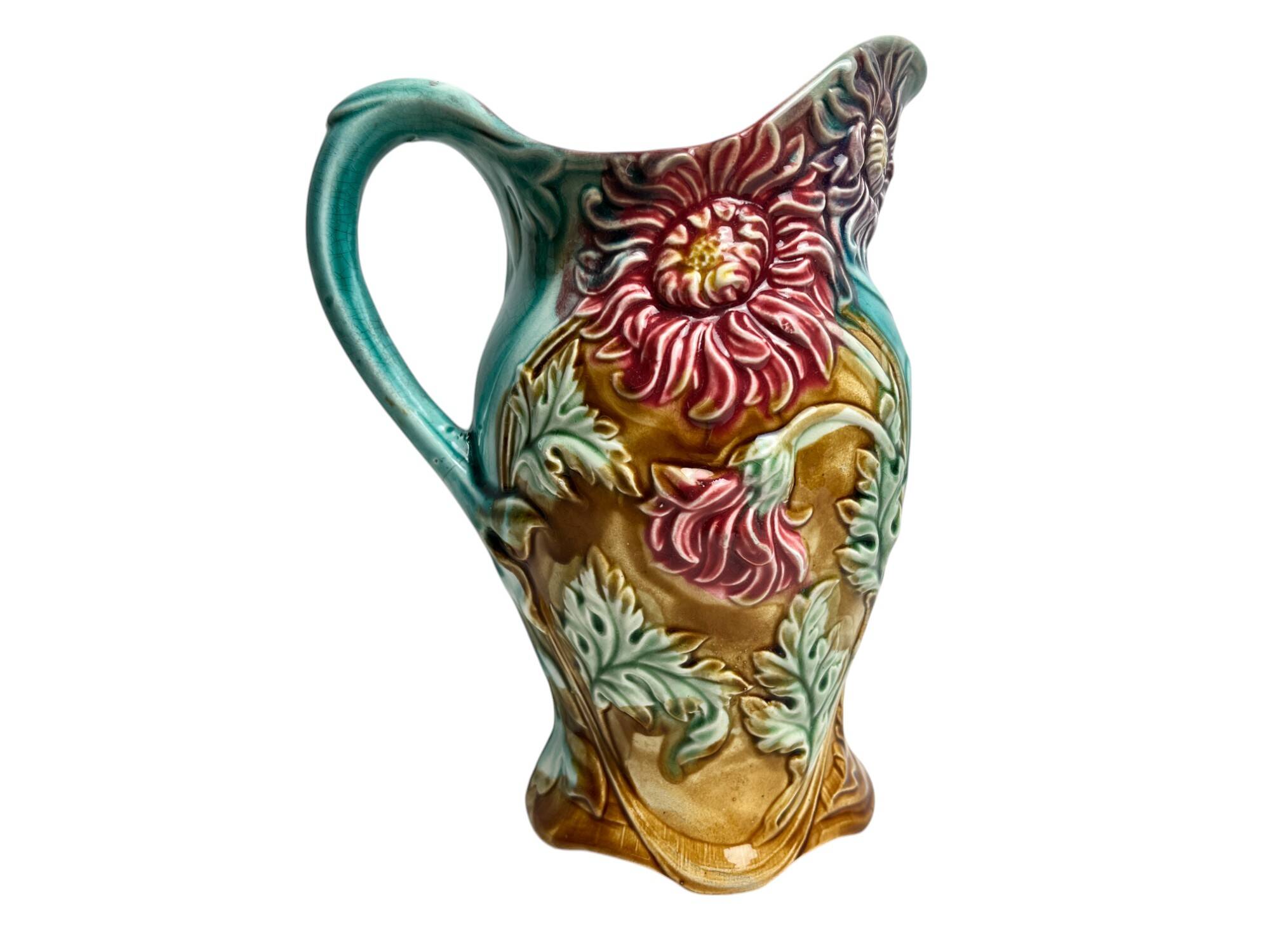 Barbotine pitcher jug from Onnaing Earthenware Factory circa 1900