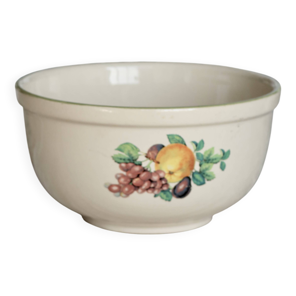 Saladier rond vintage en faïence décorée de fruits