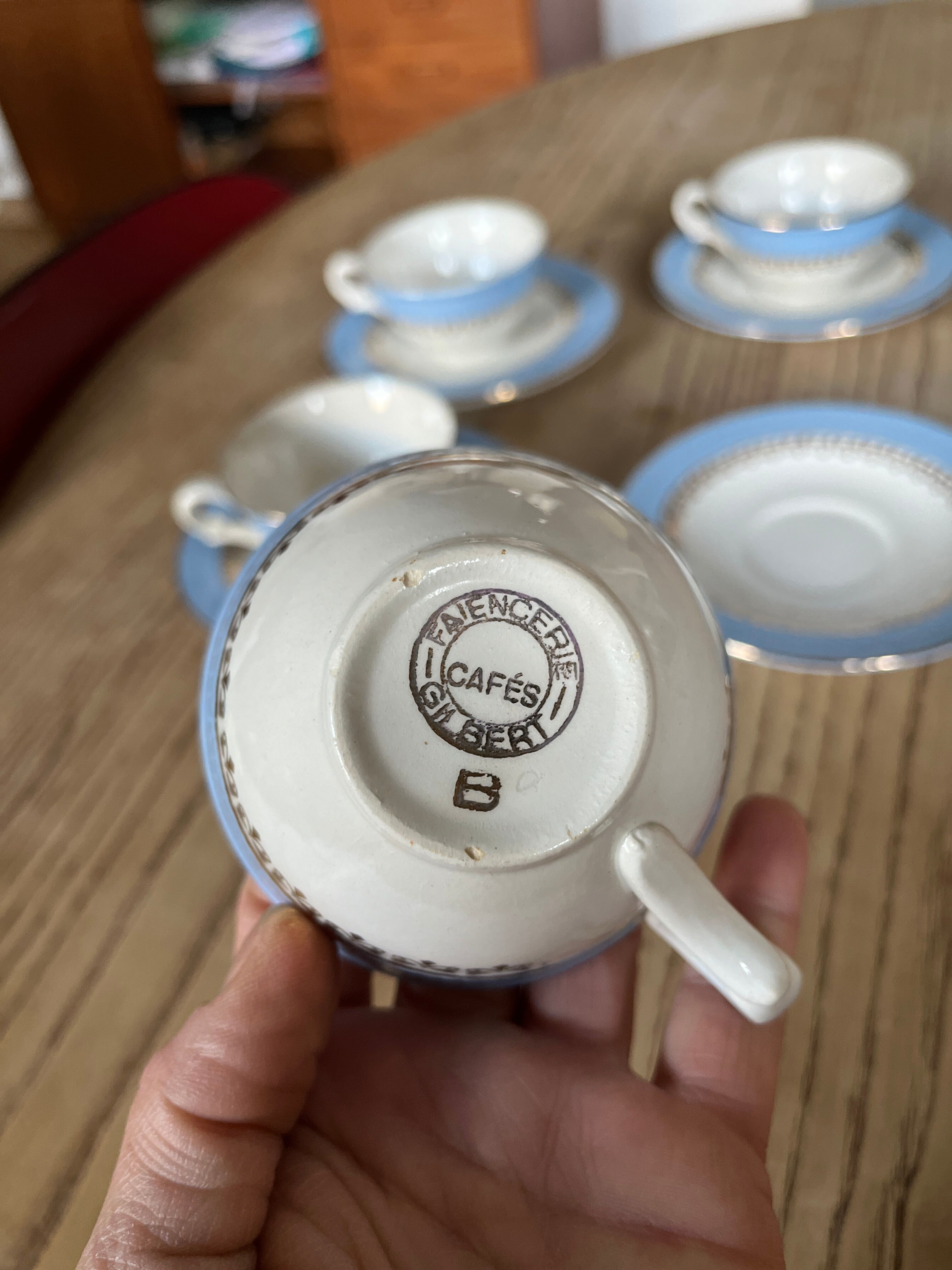 Blue earthenware coffee set