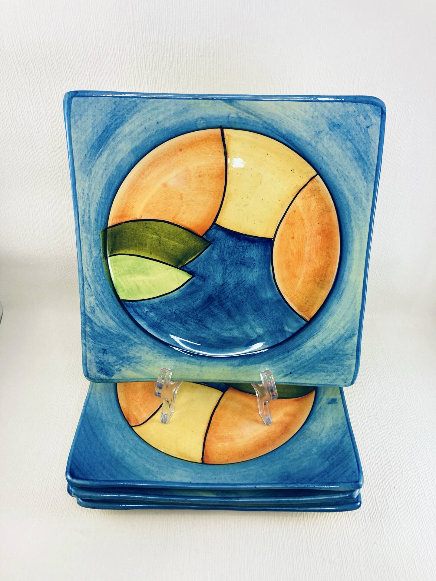 4 Square Plates Vallauris - Georges Chassin (GC) Vintage 1960-70
