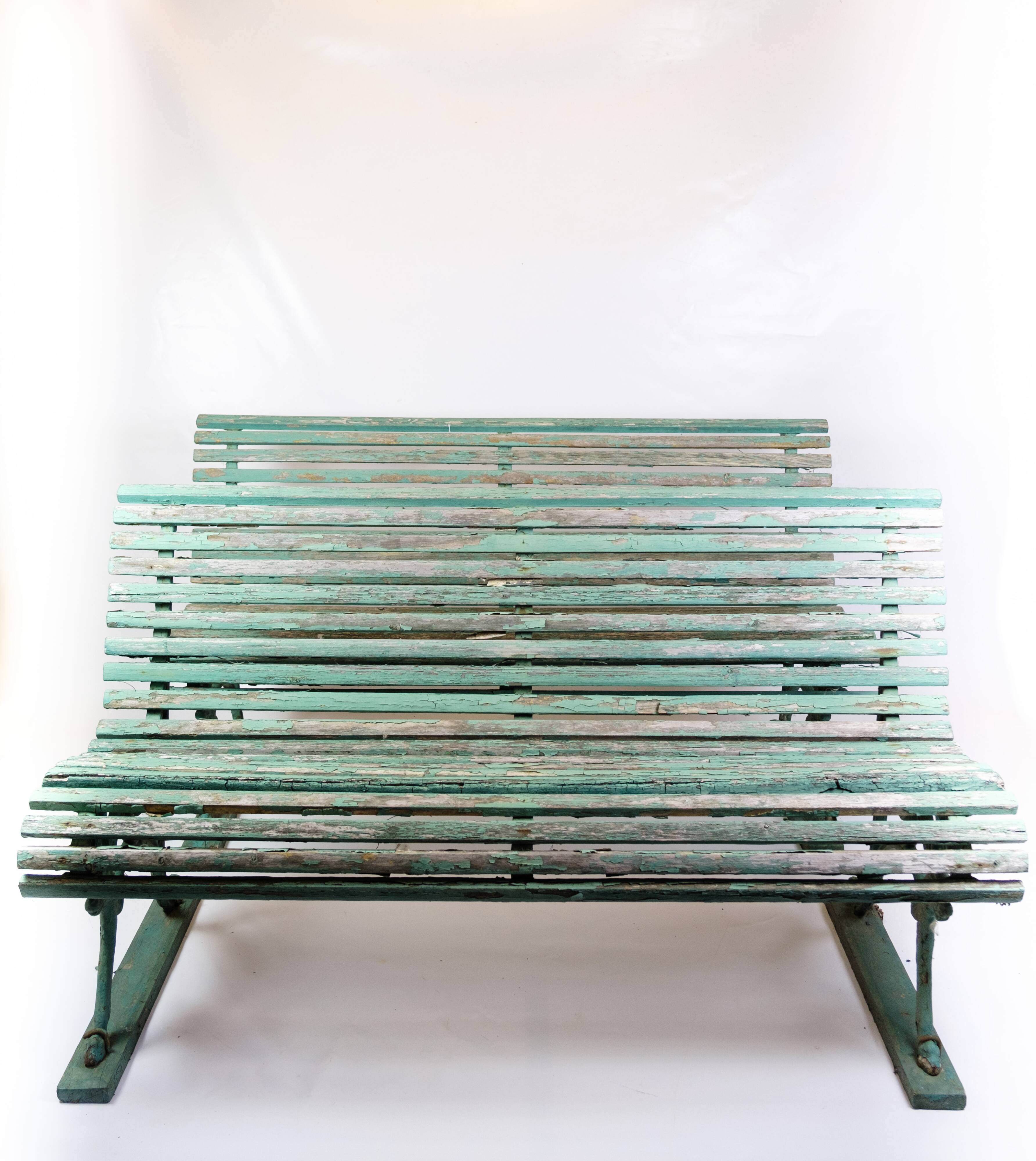 Antique French Park Benches Painted In Greenish Color From 1930s