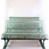Antique French Park Benches Painted In Greenish Color From 1930s