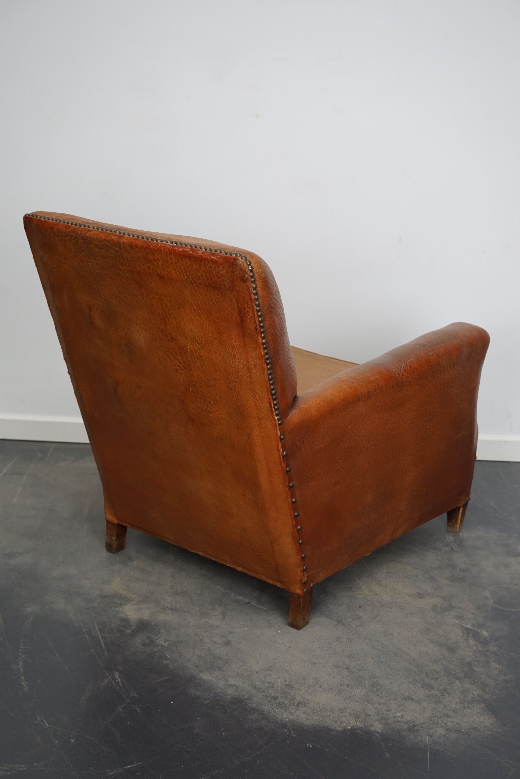 Vintage french cognac-colored leather club chair, 1940s