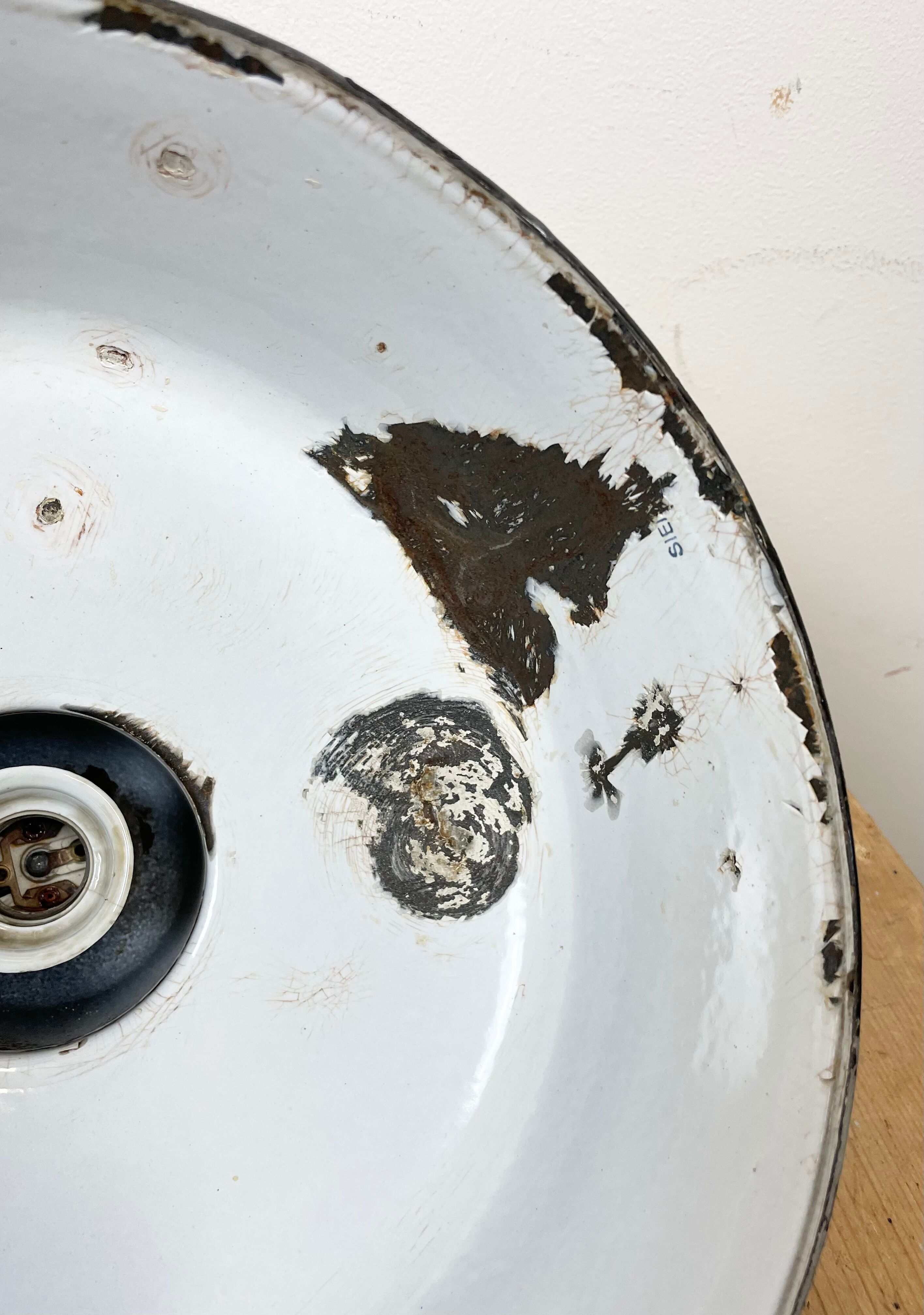 Industrial grey enamel pendant lamp from siemens, 1950s