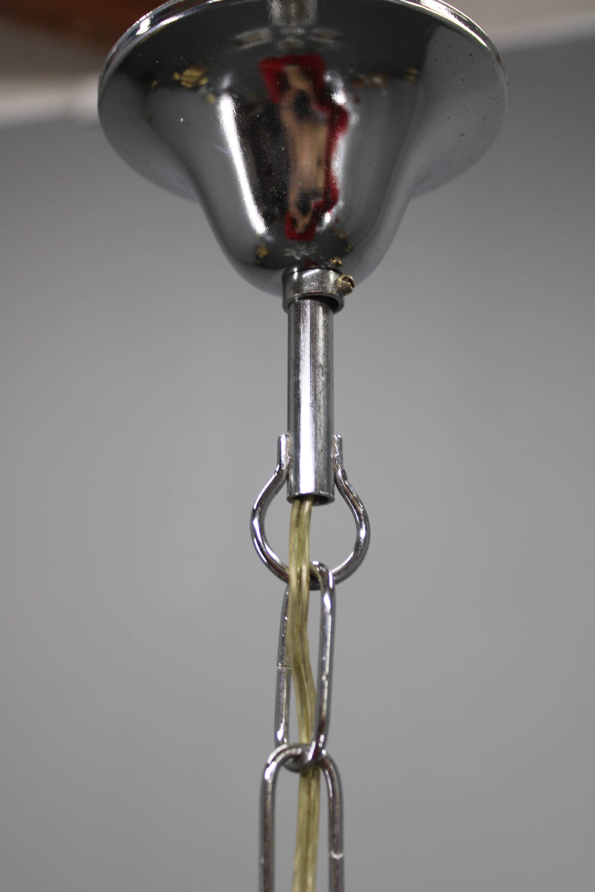 1970s Italian chandelier with Murano glass shades and anodized metal frame